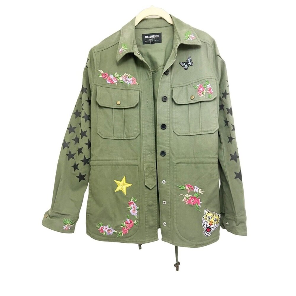 NWT William Rast Emboidered Army Green Jacket XS $159